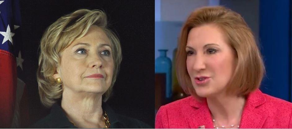 Hillary Clinton photo courtesy Jim Livesay / Carly Fiorina, live video capture