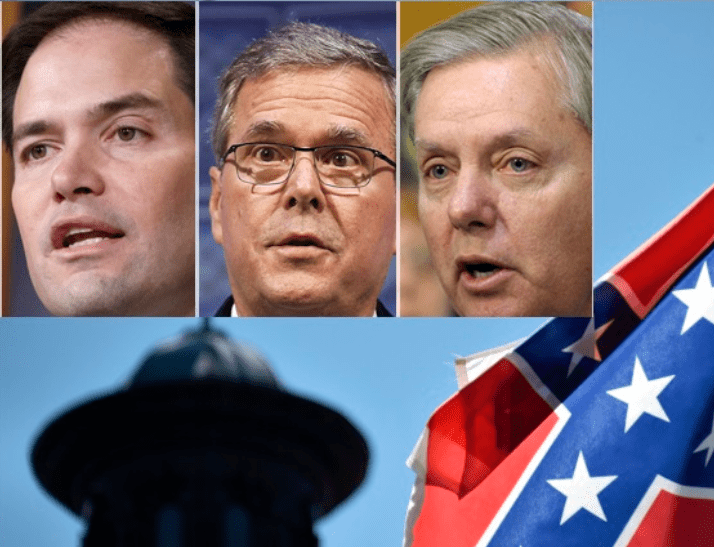 Photo grid of Republican politicians featured in the "Republican Candidates Punt on Charleston Shooting" blog.