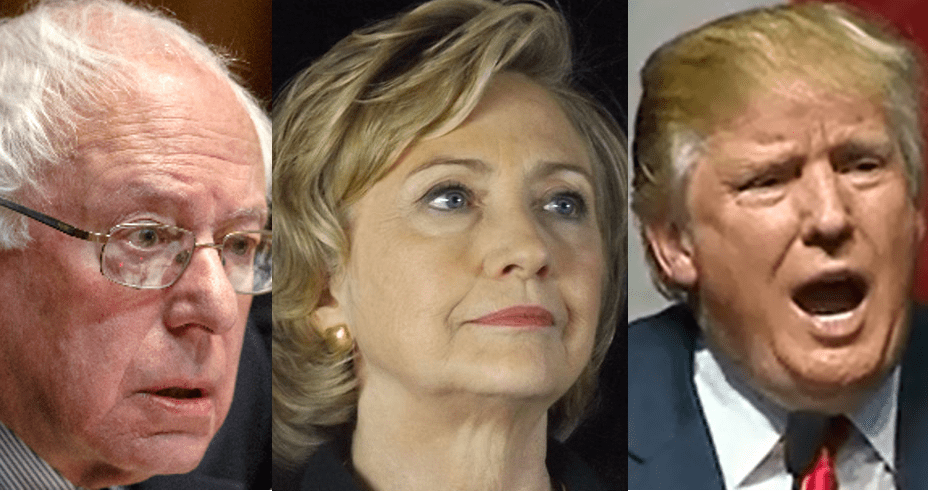 Photo grid of Sanders, Clinton, and Trump featured in the "Hillary, You May Not Go To The Bathroom and Other Double Standards" blog.
