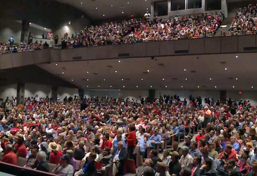 An auditorium of people at a town hall featured in the "Outraged Citizens at Town Halls Have Republicans Ducking for Cover" blog.